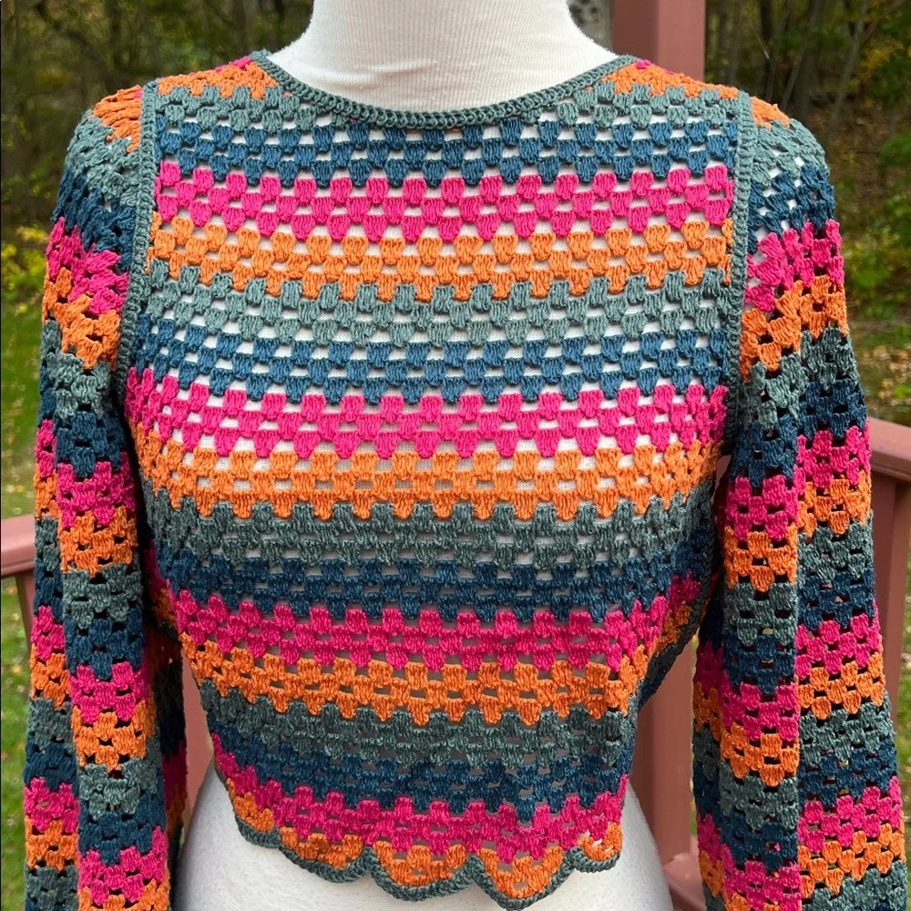 New! Zara small Colorful Crochet back tie top.